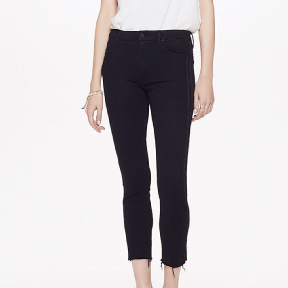 Mother High Waisted Looker Ankle Fray Guilty Party Racer Black Size 27